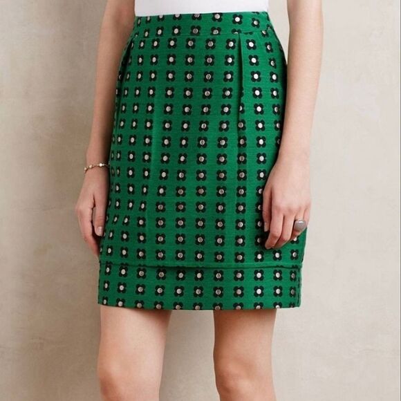 Anthropologie HD Paris Green Floral Mini Skirt Size 4‎ Retro Twee Career - Picture 7 of 14